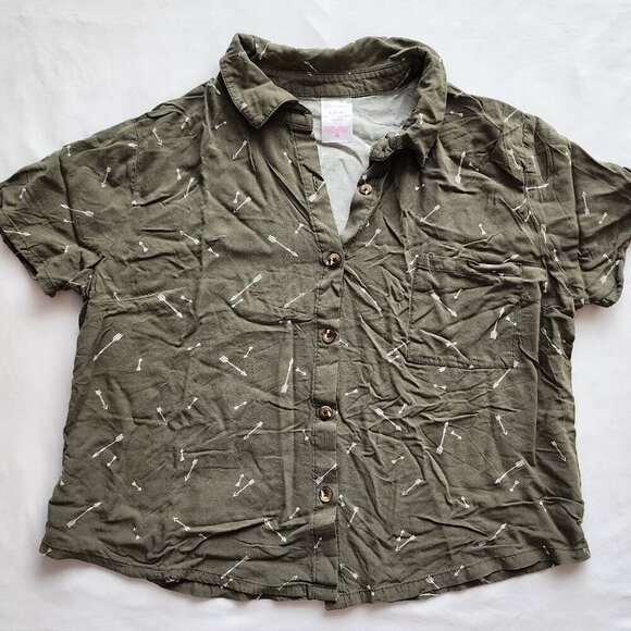No Boundaries Tops - Short Sleeve Button Down Shirt Arrow Green NOBO Juniors Sz Med to LG